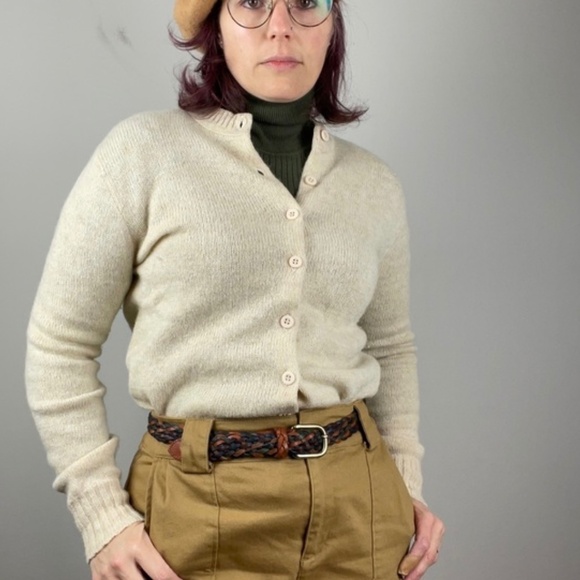 Vintage Fall River Knitting Mills Tan Wool Cardigan Sweater S - Picture 2 of 9